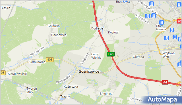 mapa Łany Wielkie gmina Sośnicowice, Łany Wielkie gmina Sośnicowice na mapie Targeo