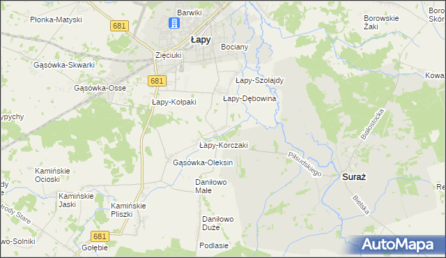 mapa Łapy-Pluśniaki, Łapy-Pluśniaki na mapie Targeo