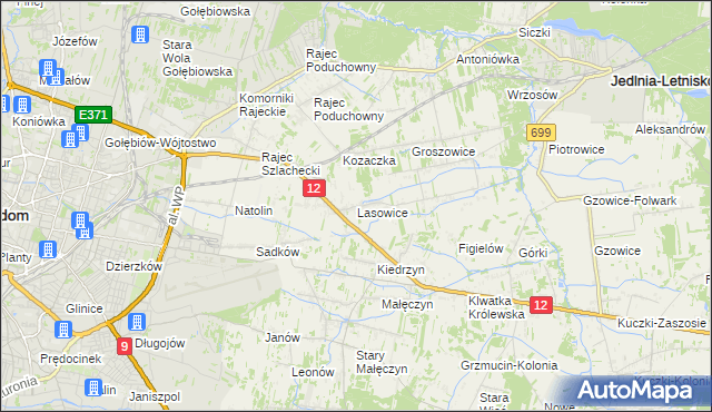 mapa Lasowice gmina Jedlnia-Letnisko, Lasowice gmina Jedlnia-Letnisko na mapie Targeo