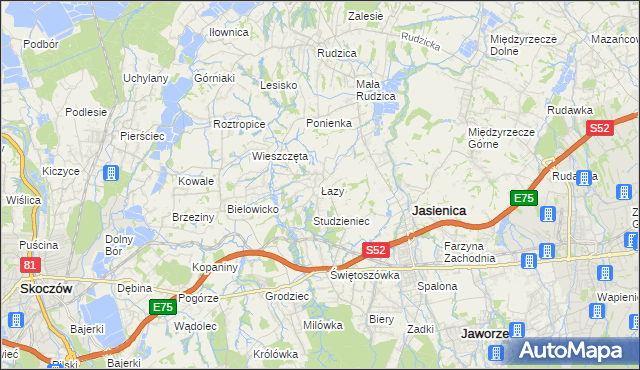 mapa Łazy gmina Jasienica, Łazy gmina Jasienica na mapie Targeo