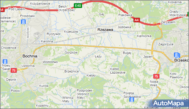 mapa Łazy gmina Rzezawa, Łazy gmina Rzezawa na mapie Targeo