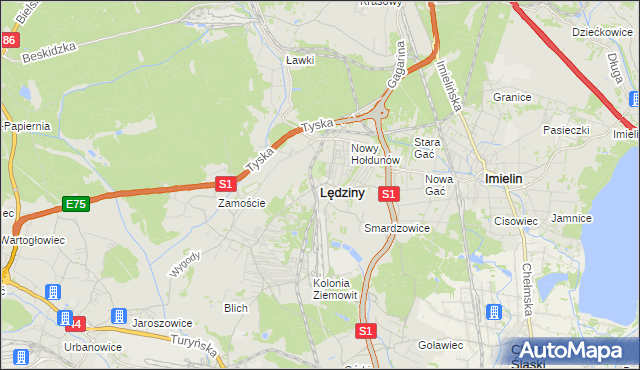 mapa Lędziny powiat bieruńsko-lędziński, Lędziny powiat bieruńsko-lędziński na mapie Targeo