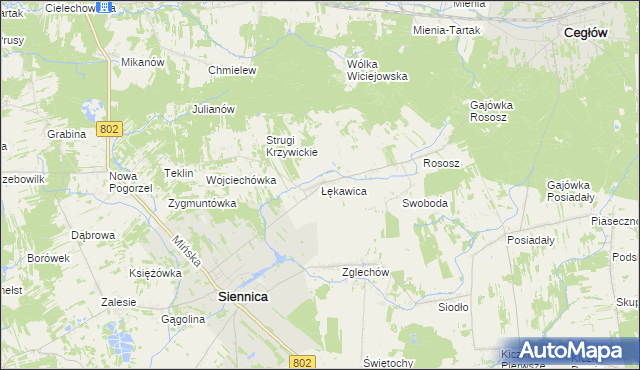 mapa Łękawica gmina Siennica, Łękawica gmina Siennica na mapie Targeo