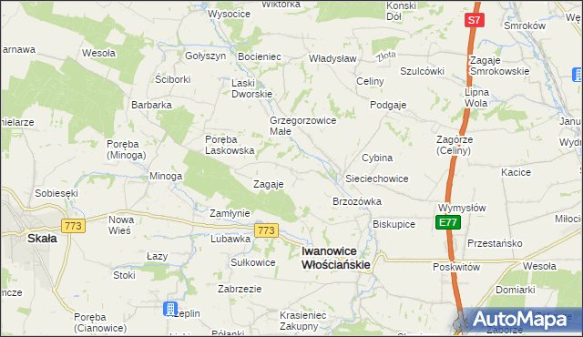 mapa Lesieniec gmina Iwanowice, Lesieniec gmina Iwanowice na mapie Targeo