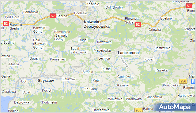 mapa Leśnica gmina Stryszów, Leśnica gmina Stryszów na mapie Targeo