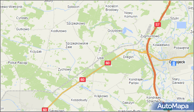 mapa Lipa gmina Raciąż, Lipa gmina Raciąż na mapie Targeo