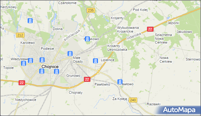 mapa Lipienice gmina Chojnice, Lipienice gmina Chojnice na mapie Targeo