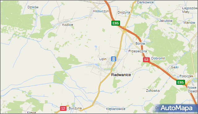 mapa Lipin gmina Radwanice, Lipin gmina Radwanice na mapie Targeo