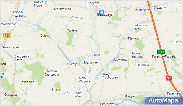 mapa Lisów gmina Promna, Lisów gmina Promna na mapie Targeo