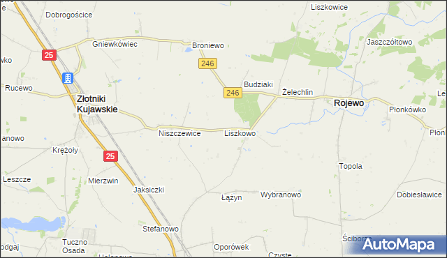 mapa Liszkowo gmina Rojewo, Liszkowo gmina Rojewo na mapie Targeo