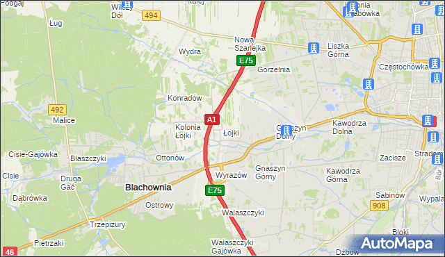 mapa Łojki gmina Blachownia, Łojki gmina Blachownia na mapie Targeo