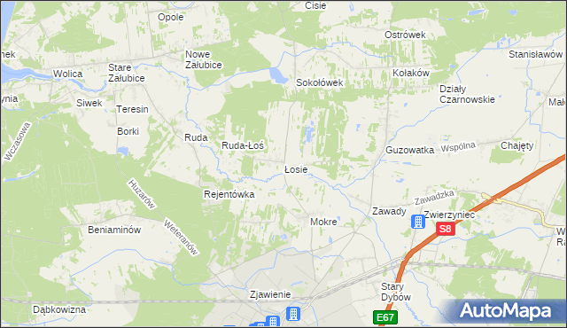 mapa Łosie gmina Radzymin, Łosie gmina Radzymin na mapie Targeo