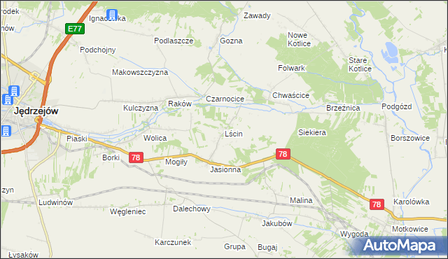 mapa Lścin, Lścin na mapie Targeo