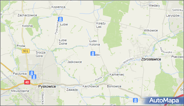 mapa Łubki gmina Zbrosławice, Łubki gmina Zbrosławice na mapie Targeo