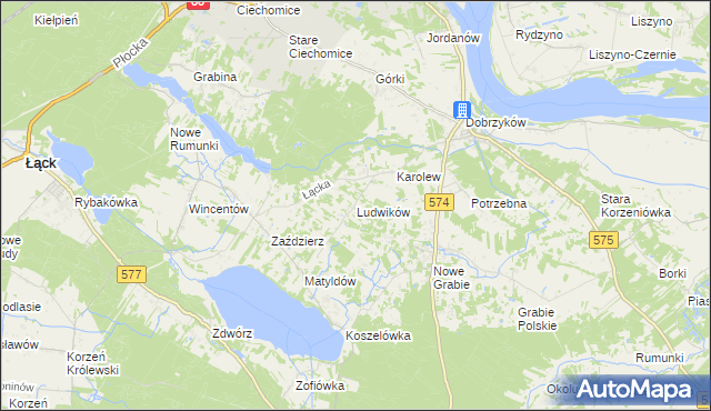 mapa Ludwików gmina Gąbin, Ludwików gmina Gąbin na mapie Targeo