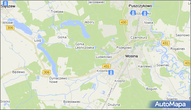 mapa Ludwikowo gmina Mosina, Ludwikowo gmina Mosina na mapie Targeo