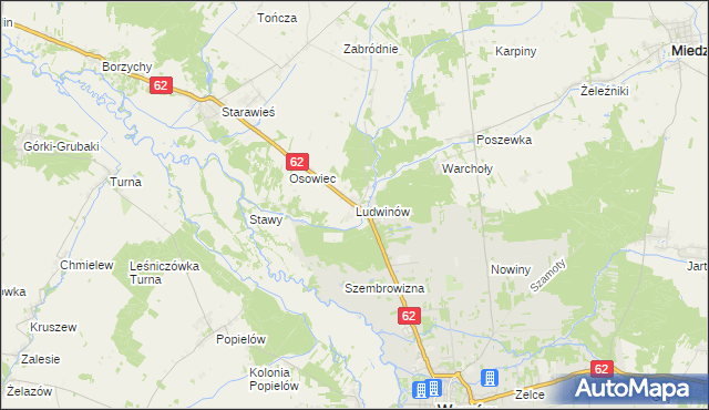 mapa Ludwinów gmina Liw, Ludwinów gmina Liw na mapie Targeo