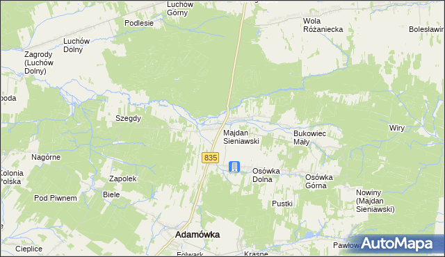 mapa Majdan Sieniawski, Majdan Sieniawski na mapie Targeo