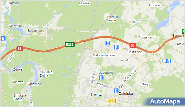 mapa Maksymilianowo gmina Osielsko, Maksymilianowo gmina Osielsko na mapie Targeo