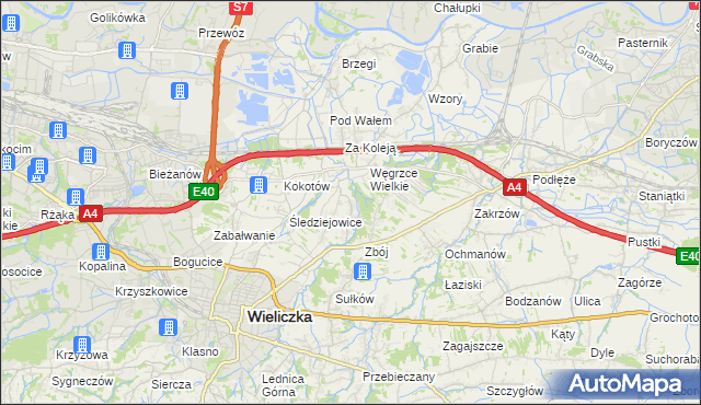 mapa Mała Wieś gmina Wieliczka, Mała Wieś gmina Wieliczka na mapie Targeo