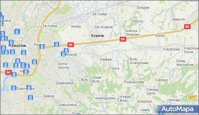 mapa Malawa gmina Krasne, Malawa gmina Krasne na mapie Targeo