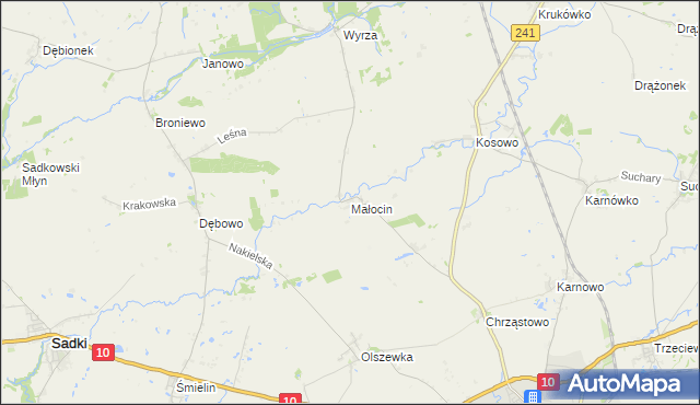 mapa Małocin gmina Nakło nad Notecią, Małocin gmina Nakło nad Notecią na mapie Targeo