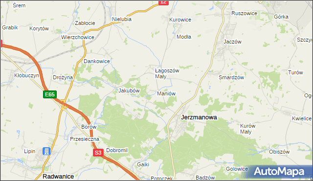 mapa Maniów gmina Jerzmanowa, Maniów gmina Jerzmanowa na mapie Targeo
