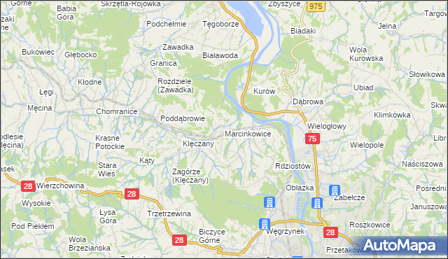 mapa Marcinkowice gmina Chełmiec, Marcinkowice gmina Chełmiec na mapie Targeo
