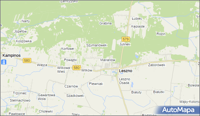 mapa Marianów gmina Leszno, Marianów gmina Leszno na mapie Targeo