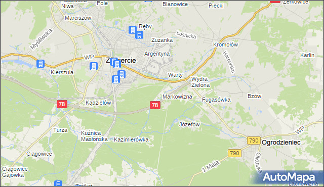 mapa Markowizna gmina Ogrodzieniec, Markowizna gmina Ogrodzieniec na mapie Targeo