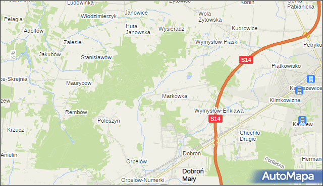mapa Markówka gmina Dobroń, Markówka gmina Dobroń na mapie Targeo