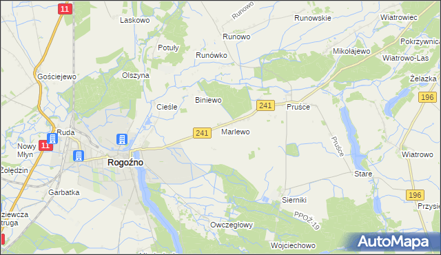 mapa Marlewo gmina Rogoźno, Marlewo gmina Rogoźno na mapie Targeo