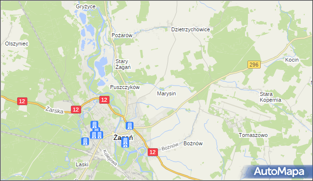 mapa Marysin gmina Żagań, Marysin gmina Żagań na mapie Targeo