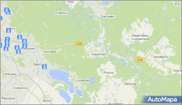 mapa Maszkowo gmina Sianów, Maszkowo gmina Sianów na mapie Targeo