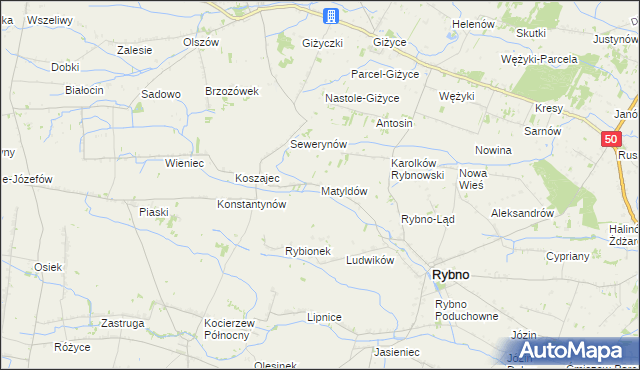 mapa Matyldów gmina Rybno, Matyldów gmina Rybno na mapie Targeo