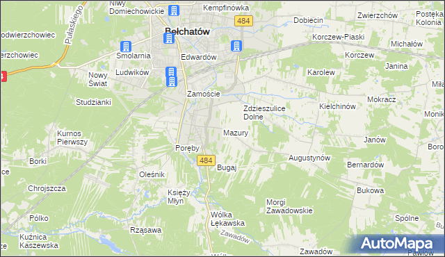 mapa Mazury gmina Bełchatów, Mazury gmina Bełchatów na mapie Targeo