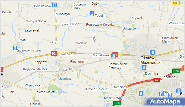 mapa Michałówek gmina Ożarów Mazowiecki, Michałówek gmina Ożarów Mazowiecki na mapie Targeo