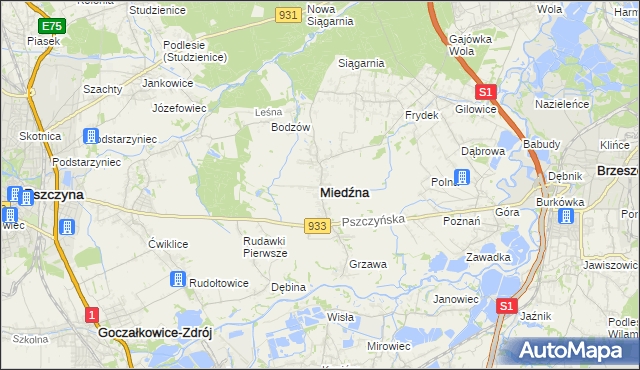 mapa Miedźna, Miedźna na mapie Targeo