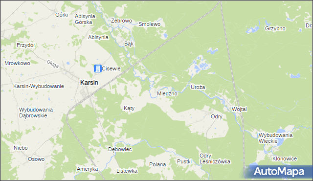 mapa Miedzno gmina Karsin, Miedzno gmina Karsin na mapie Targeo