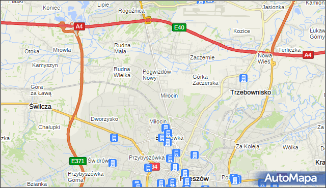 mapa Miłocin gmina Głogów Małopolski, Miłocin gmina Głogów Małopolski na mapie Targeo