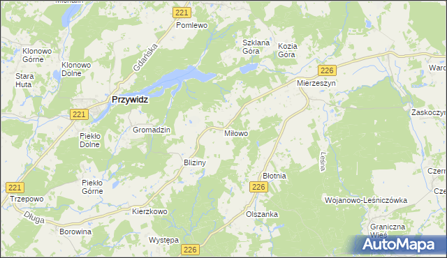 mapa Miłowo gmina Przywidz, Miłowo gmina Przywidz na mapie Targeo