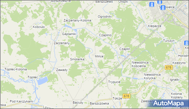 mapa Mińce, Mińce na mapie Targeo