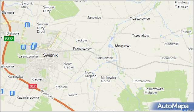 mapa Minkowice gmina Mełgiew, Minkowice gmina Mełgiew na mapie Targeo