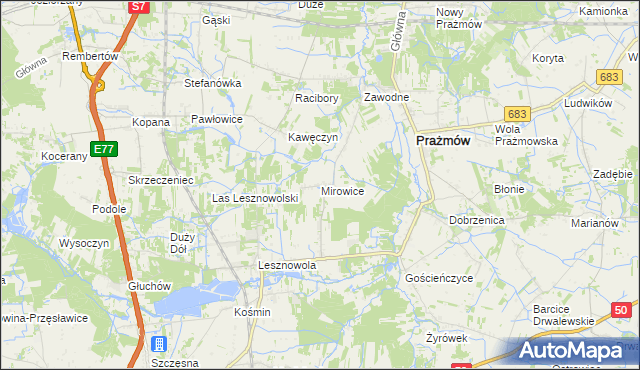 mapa Mirowice gmina Grójec, Mirowice gmina Grójec na mapie Targeo