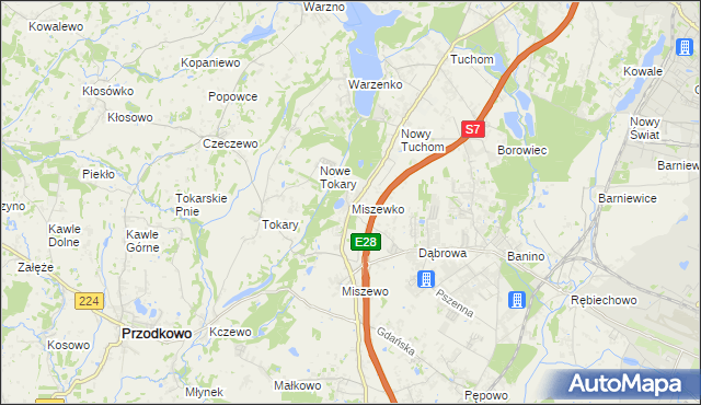 mapa Miszewko gmina Żukowo, Miszewko gmina Żukowo na mapie Targeo