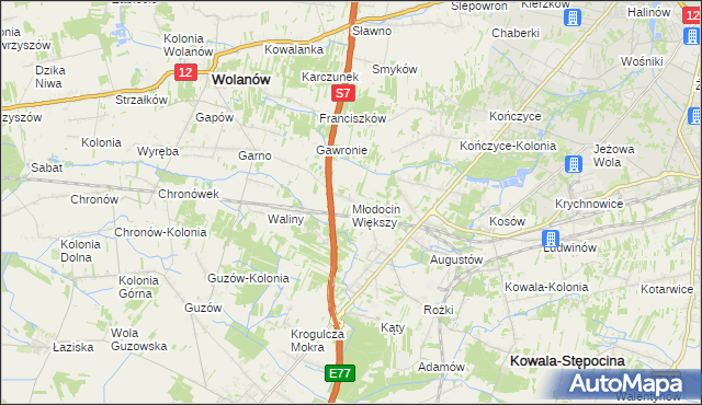 mapa Młodocin Większy, Młodocin Większy na mapie Targeo