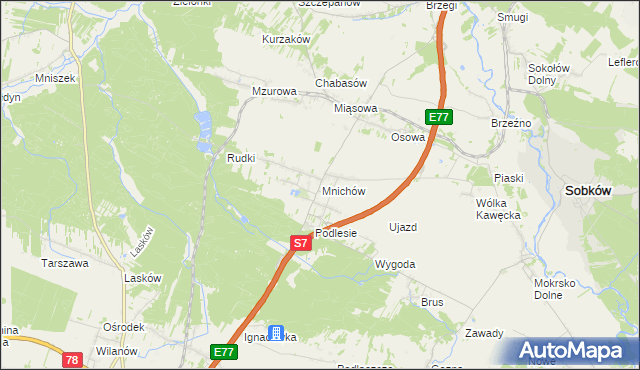 mapa Mnichów gmina Jędrzejów, Mnichów gmina Jędrzejów na mapie Targeo