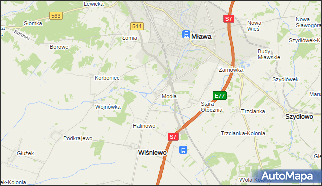 mapa Modła gmina Wiśniewo, Modła gmina Wiśniewo na mapie Targeo
