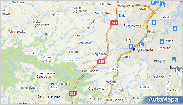 mapa Mogielnica gmina Boguchwała, Mogielnica gmina Boguchwała na mapie Targeo