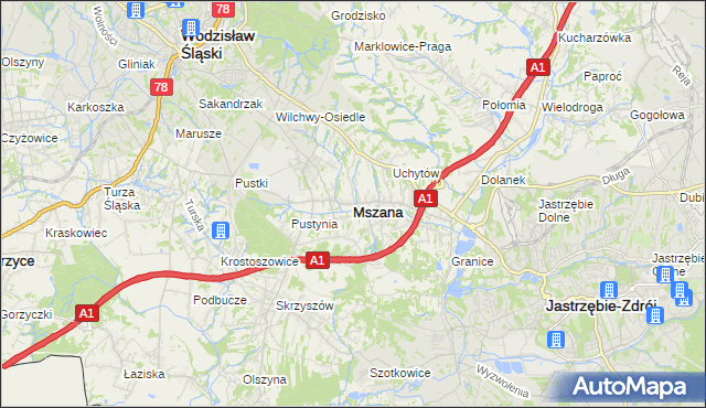 mapa Mszana powiat wodzisławski, Mszana powiat wodzisławski na mapie Targeo